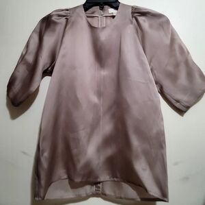 New Doo.Ri Muted Mauve Silk Chiffon Blouse Women Size 0 Puff Sleeve High Fashion